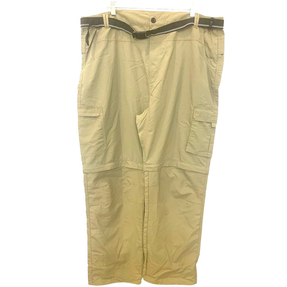 Mens Cargo Golf Pants 42/31 Green Utility Outdoor Elastic Waist Belt Zip Pocket
